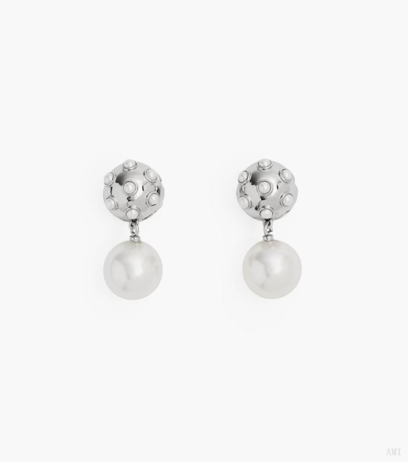 Marc Jacobs |The Pearl Dot Drop Earrings - White/Silver |France Outlet