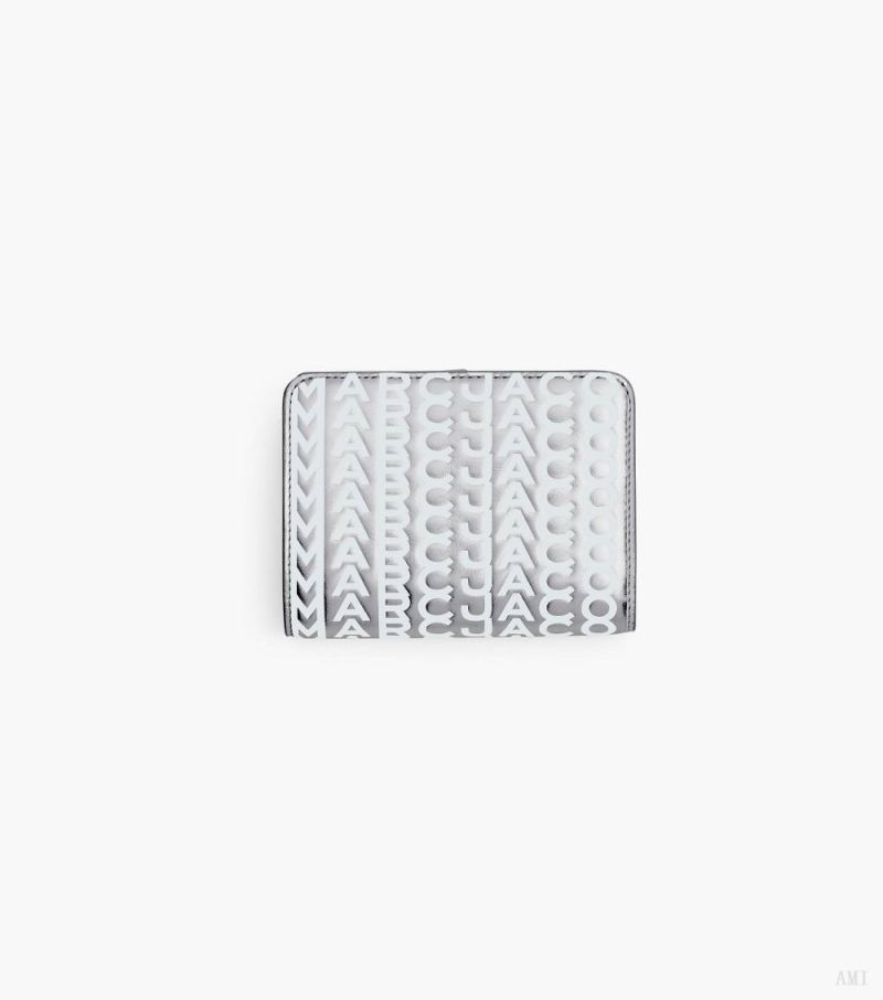 Marc Jacobs | Le mini portefeuille compact métallisé Monogram - Argent/Blanc brillant | France Outlet