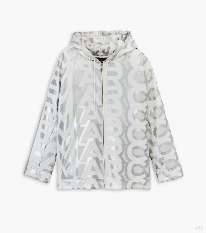 Marc Jacobs |Sweat à capuche zippé Monogram - Argent/Blanc brillant |France Outlet