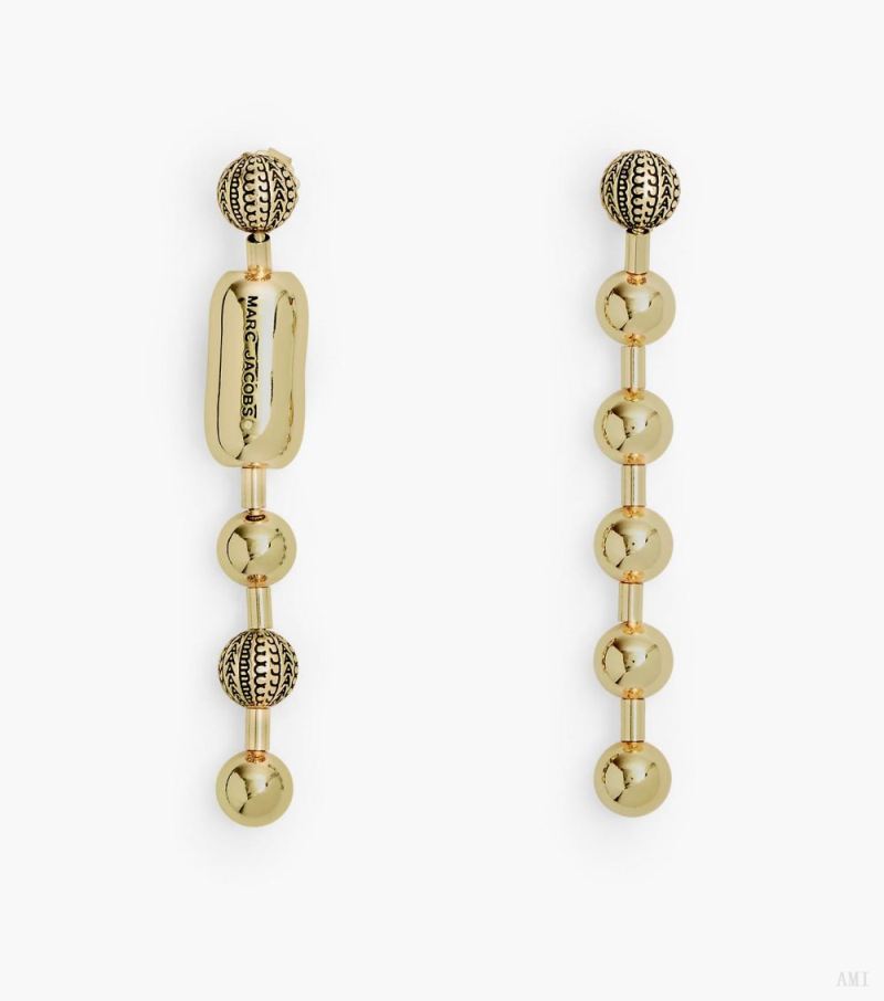 Marc Jacobs |Boucles d'oreilles chaîne à billes Monogram - Or antique clair |France Outlet