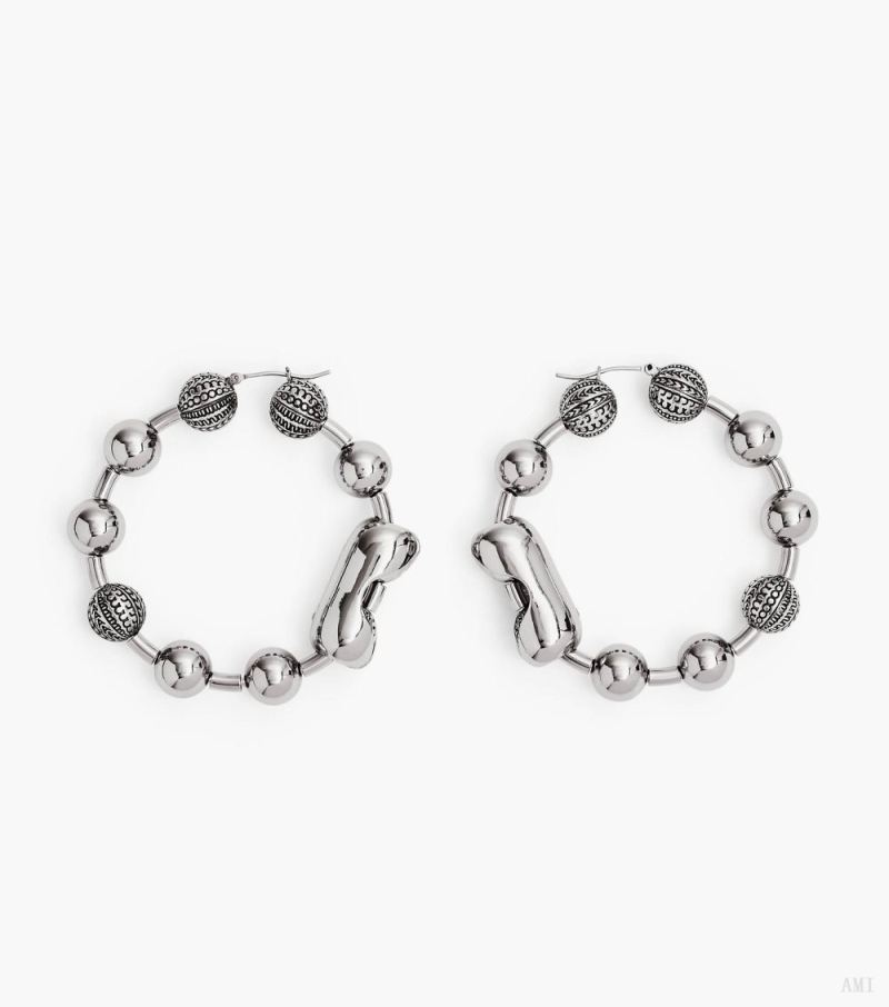 Marc Jacobs |La créole à chaîne à billes Monogram - Argent antique clair |France Outlet