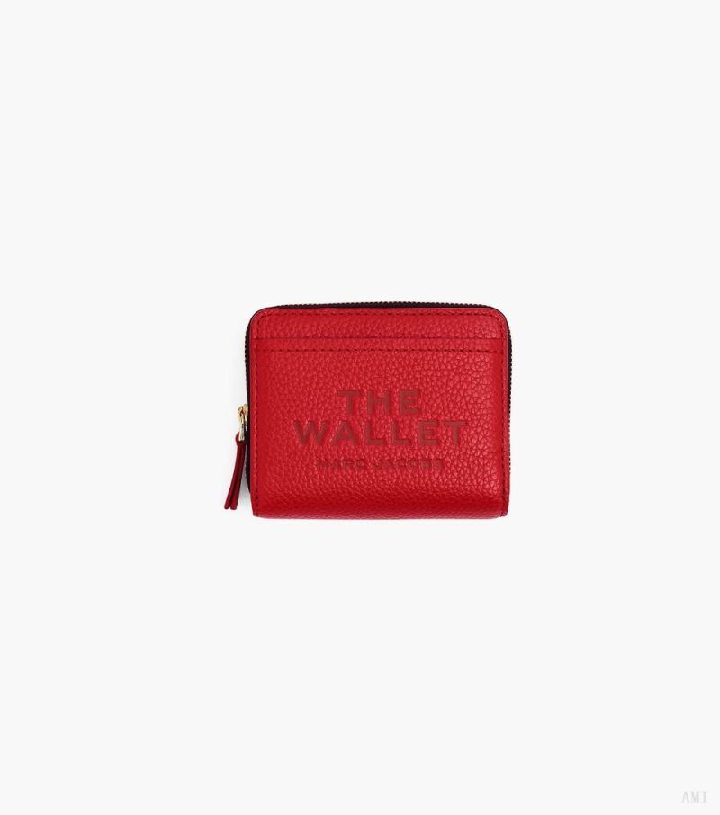 Marc Jacobs |Le mini portefeuille compact en cuir - Rouge véritable |France Outlet