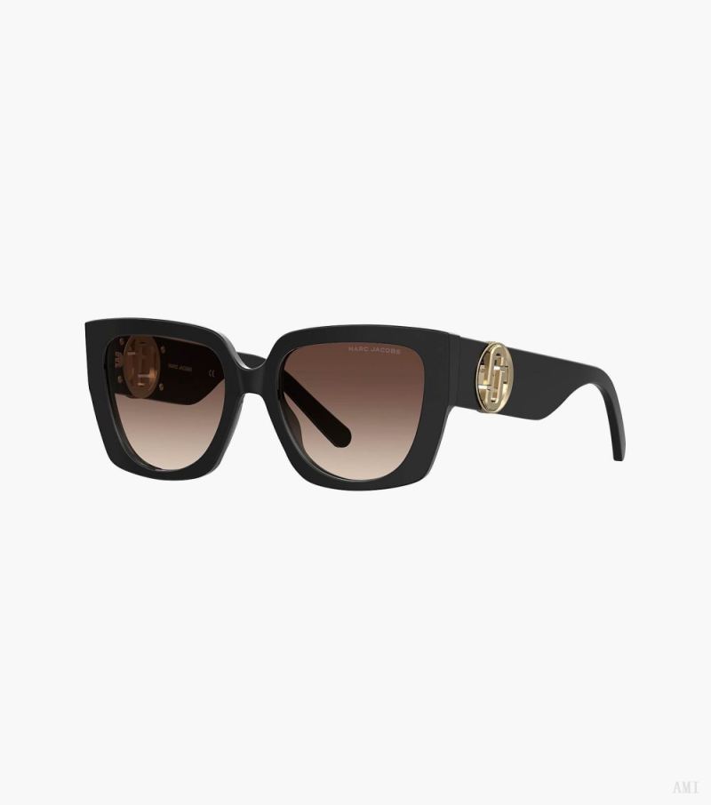 Marc Jacobs |Les lunettes de soleil carrées à découpe J Marc - Noir |France Outlet