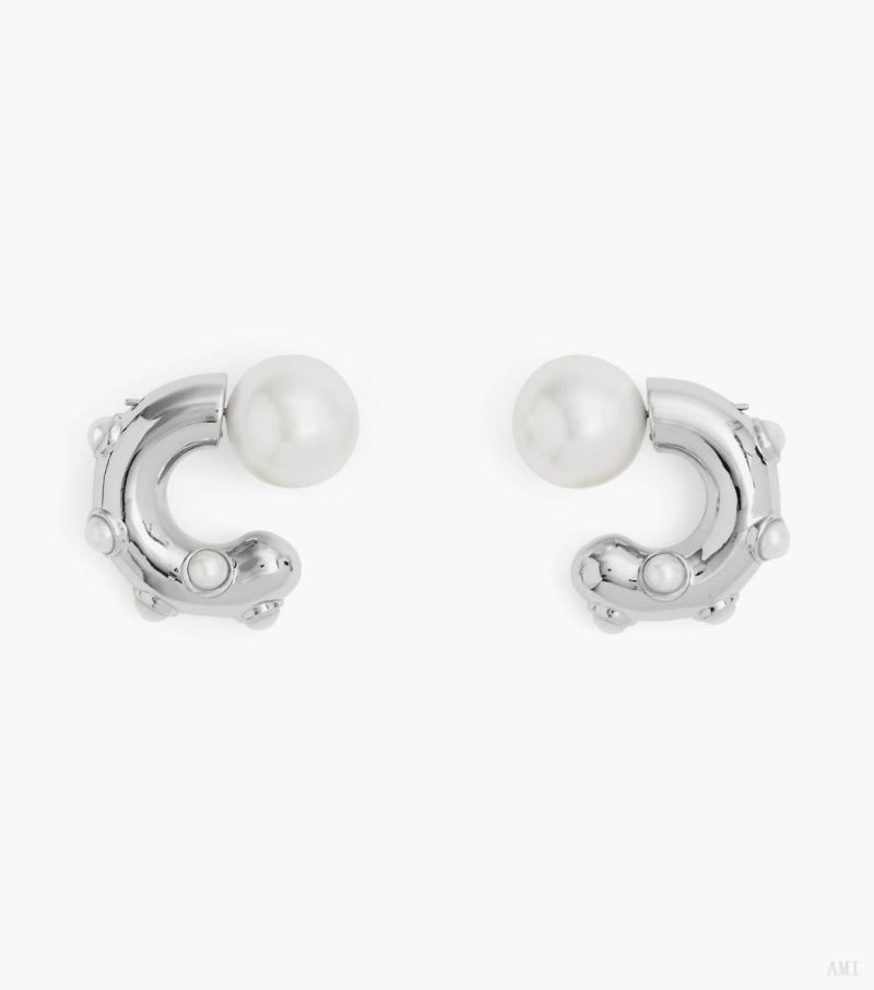 Marc Jacobs |Les créoles à pois nacrés - Blanc/Argent |France Outlet