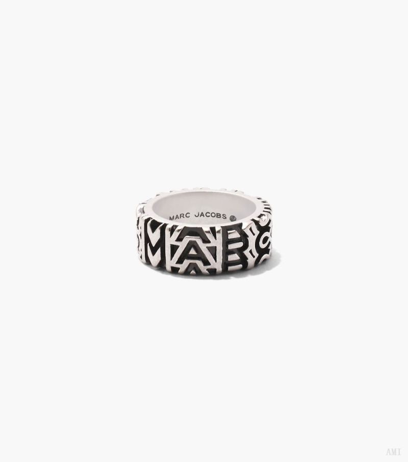 Marc Jacobs |Bague gravée Monogram - Argent vieilli |France Outlet