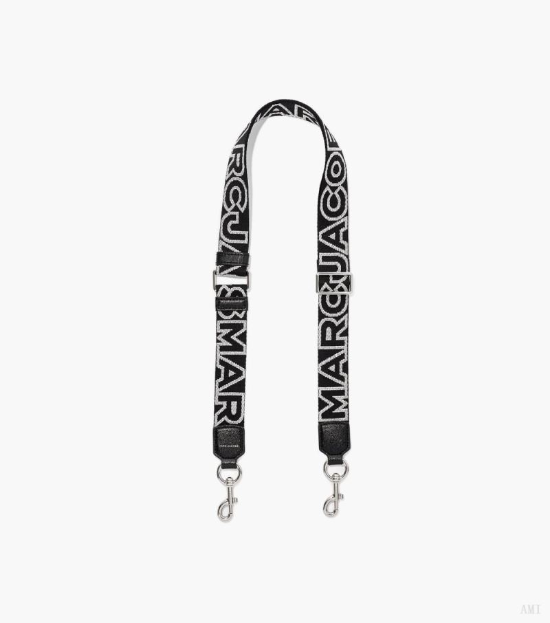 Marc Jacobs |The Thin Outline Logo Webbing Strap - Black/Silver |France Outlet