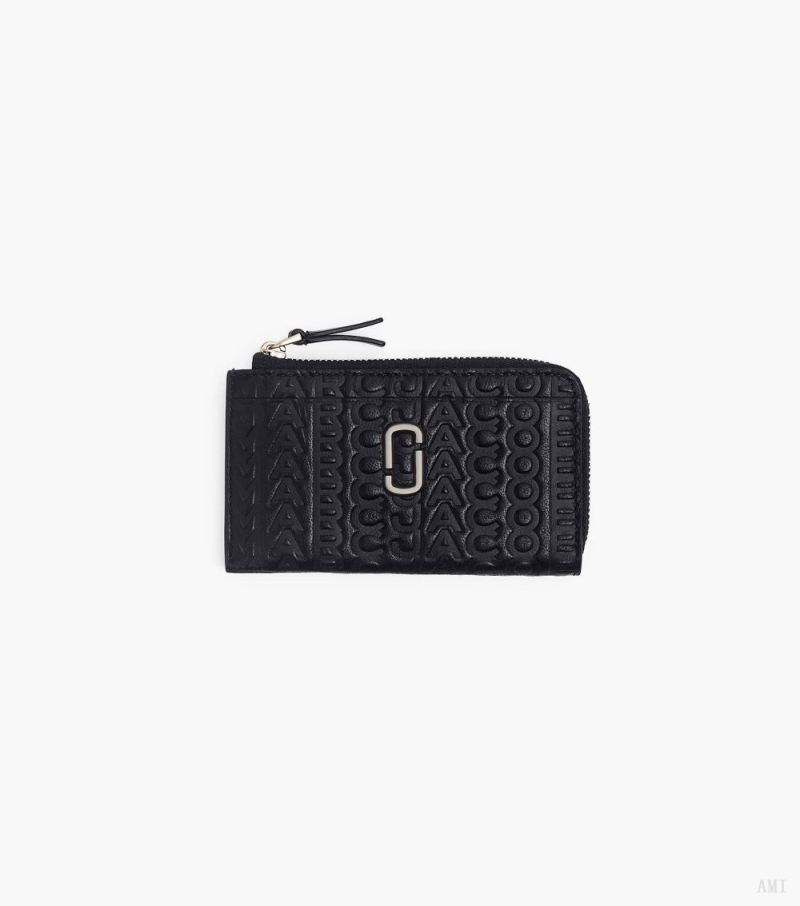 Marc Jacobs |Le portefeuille multi-zip J Marc Top Zip avec monogramme en relief - Noir |France Outlet