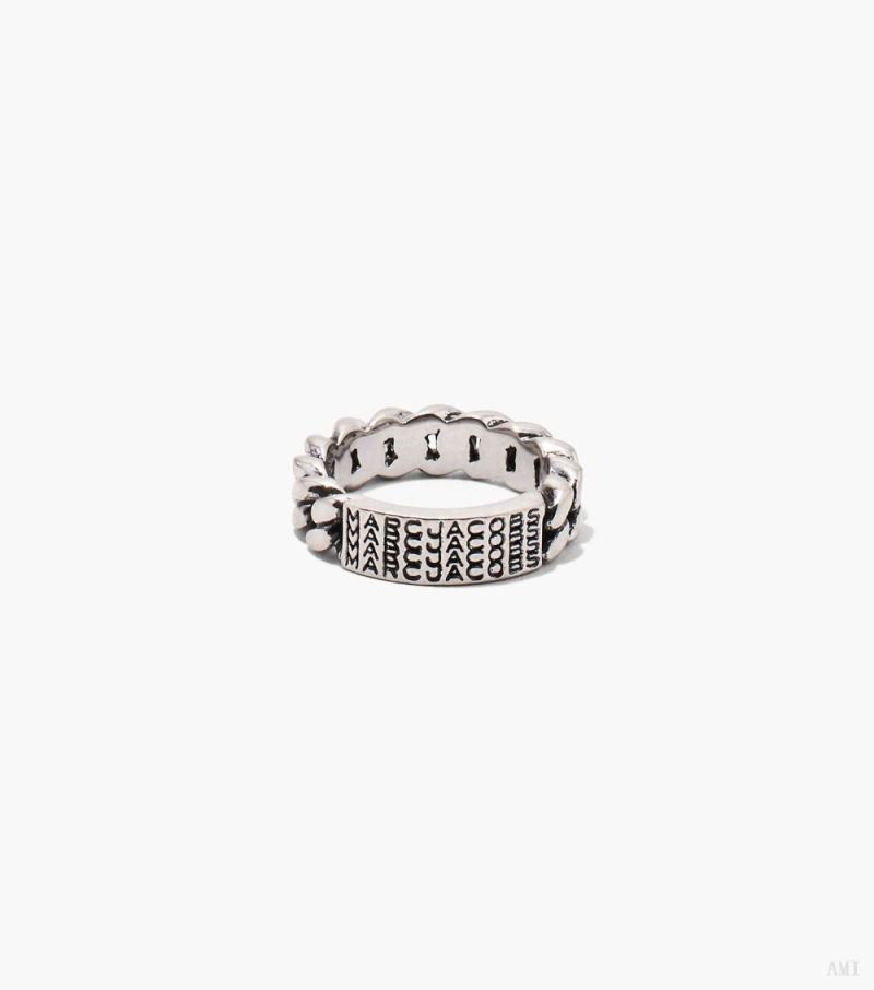 Marc Jacobs |La Bague Chaîne Monogram Id Barcode - Argent Vieilli |France Outlet