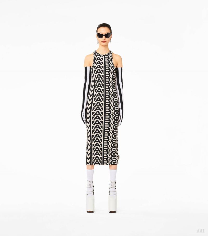 Marc Jacobs |The Monogram Racer Rib Dress - Black/Ivory |France Outlet