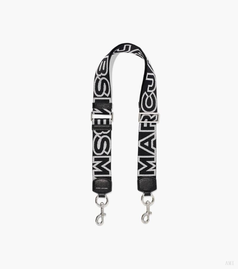 Marc Jacobs |La sangle en toile avec logo Outline - Noir/Argent |France Outlet