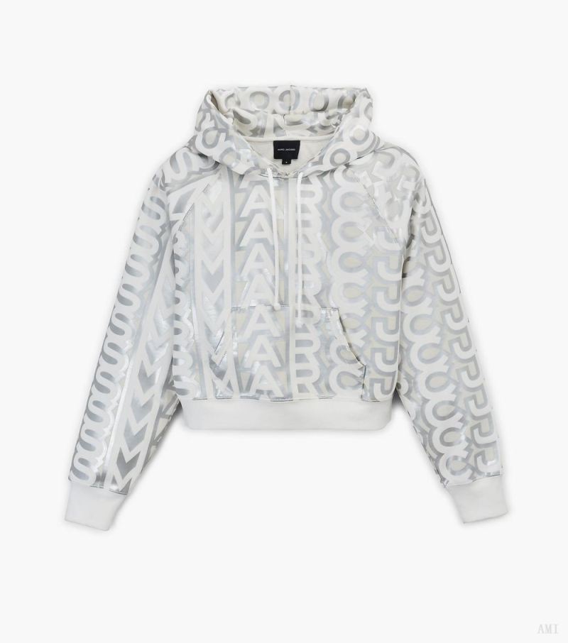 Marc Jacobs |Sweat à capuche court Monogram - Argent/Blanc brillant |France Outlet