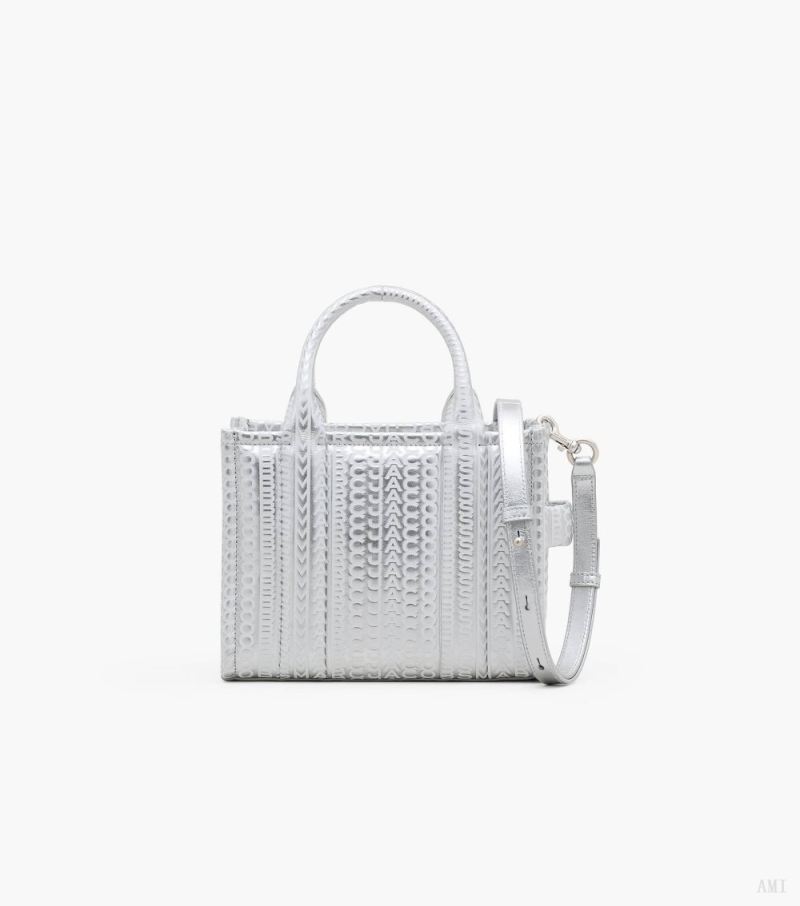 Marc Jacobs |Le petit sac fourre-tout métallisé Monogram - Argent/Blanc brillant |France Outlet