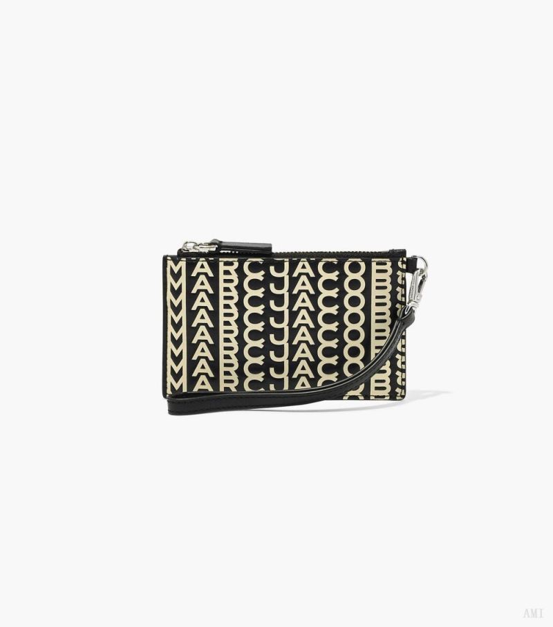 Marc Jacobs |La pochette-bracelet en cuir Monogram avec fermeture éclair sur le dessus - Noir/Blanc |France Outlet