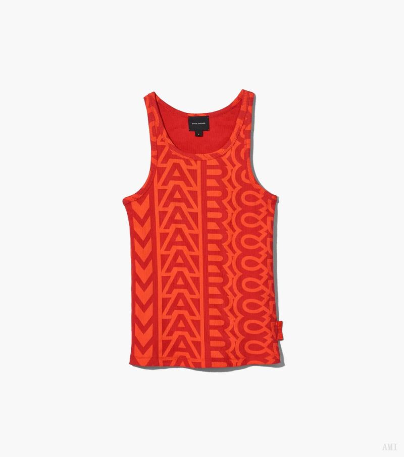 Marc Jacobs |Le débardeur côtelé Monogram - Orange électrique/rouge véritable |France Outlet